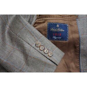 Brooks Brothers Fitzgerald Brown Rust Blue Plaid 100% Wool Sport Coat Jacket 42S